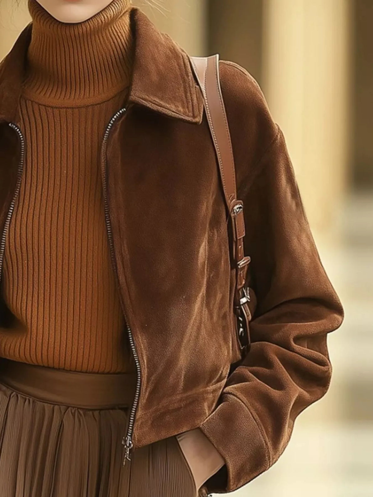 Cobblestone Muse Vintage Suede Zip-Up Cropped Jacket