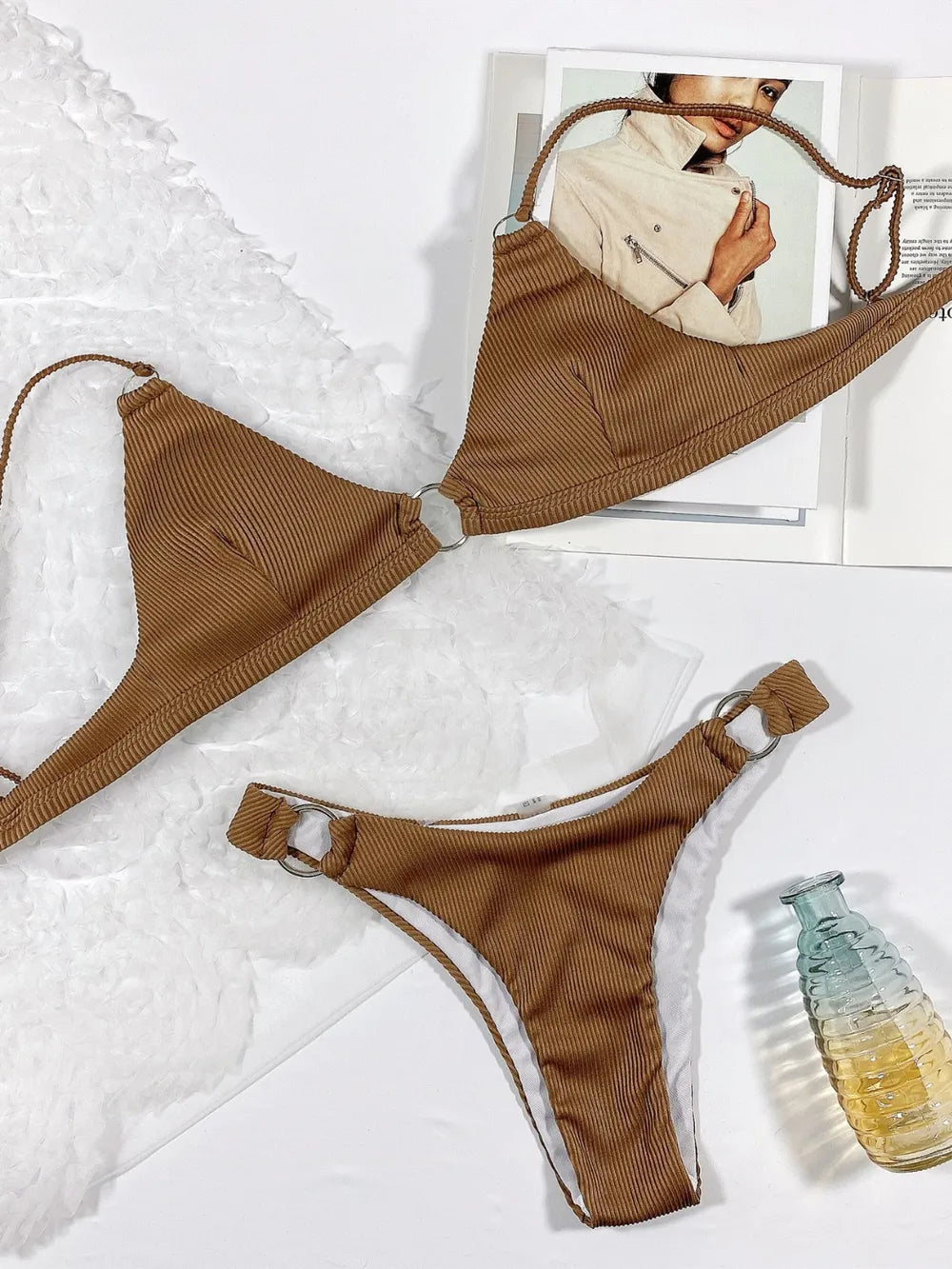 Coral Glow Plunge Spaghetti Strap Swim Set