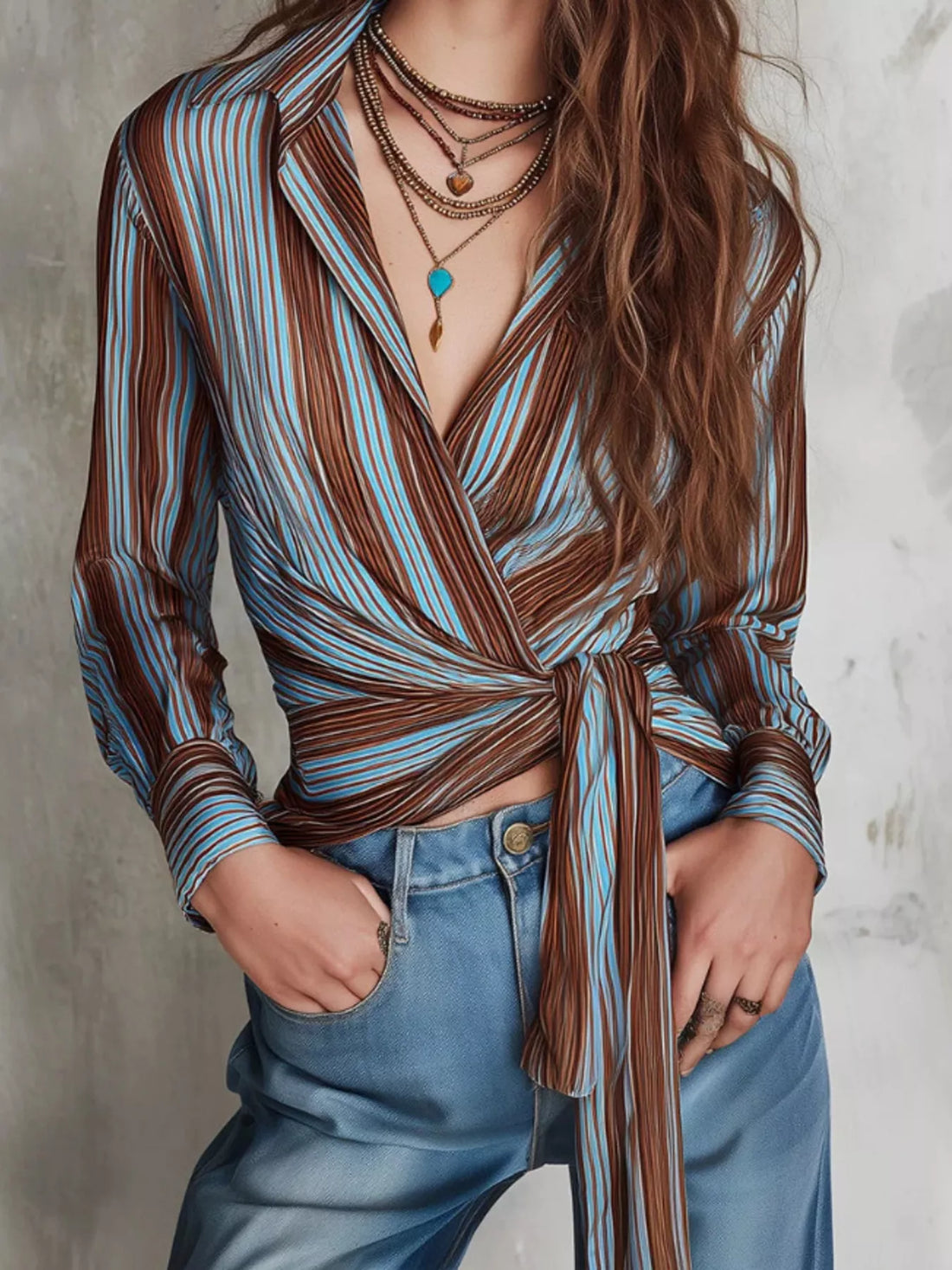 Gallery Girl Striped Wrap Shirt with Tie-Front
