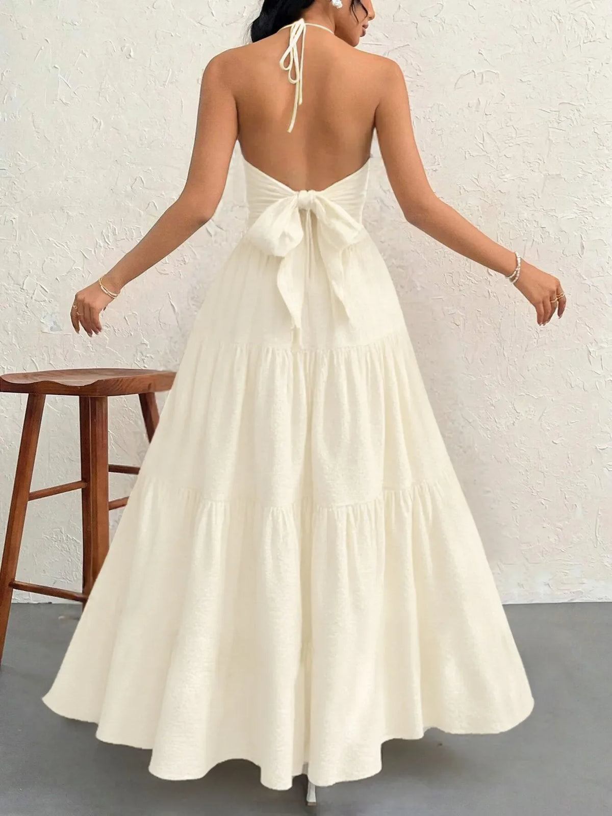 Coastal Muse Halter Neck Tiered Dress