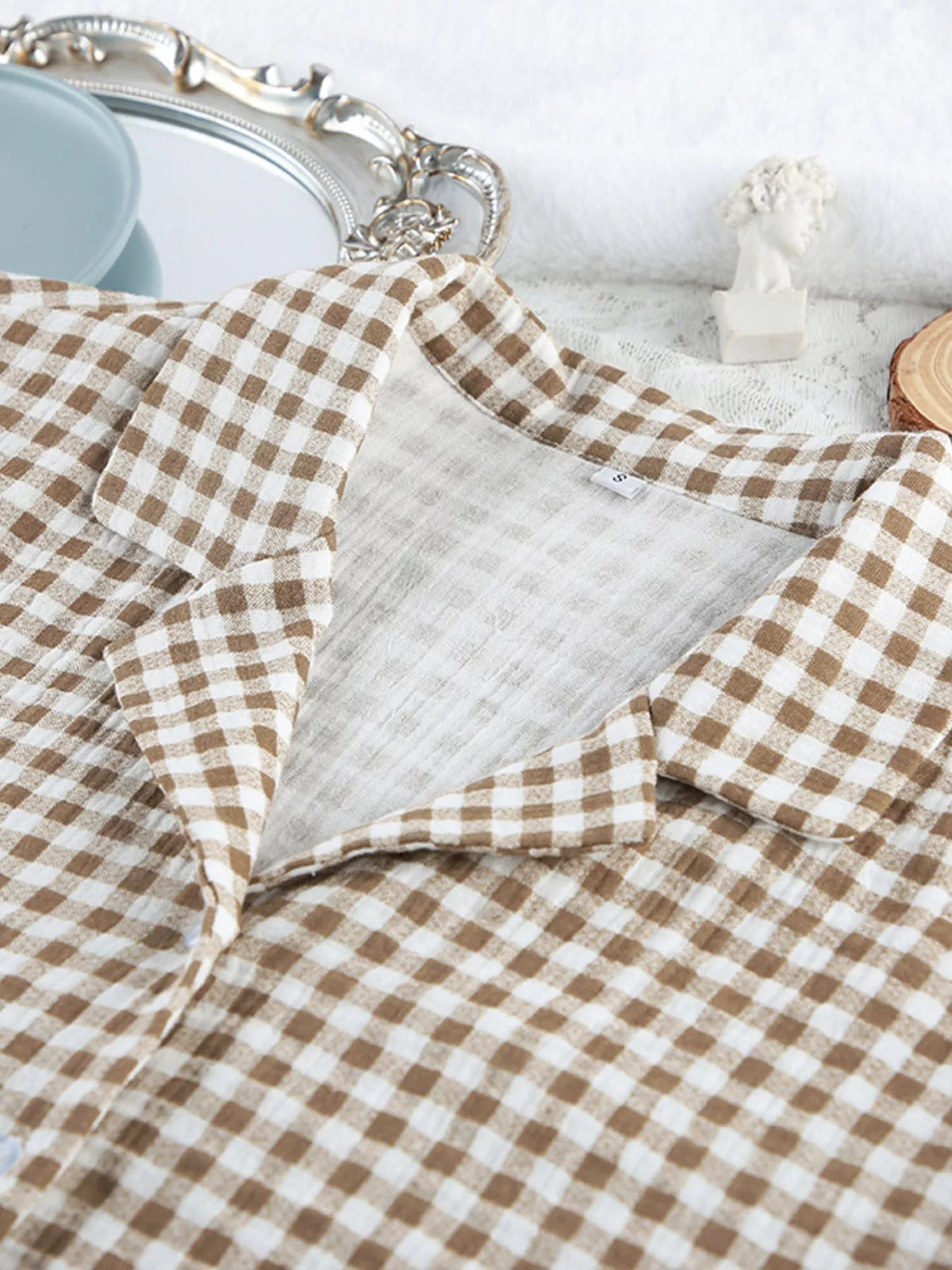 City Ease Gingham Ruffle-Trim Top & Pants Set