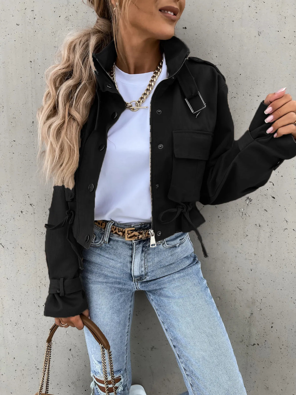 Noir Muse Snap Down Long Sleeve Jacket
