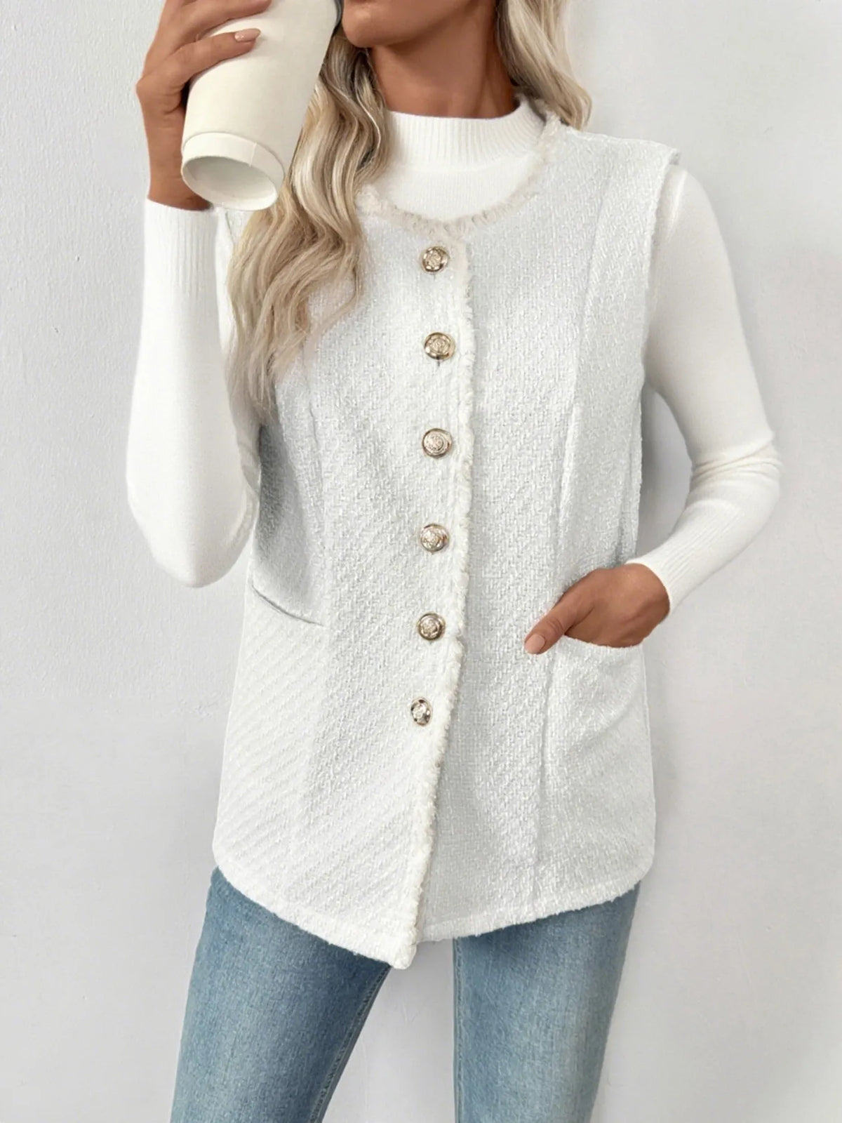 Modern Muse Textured Button-Front Vest