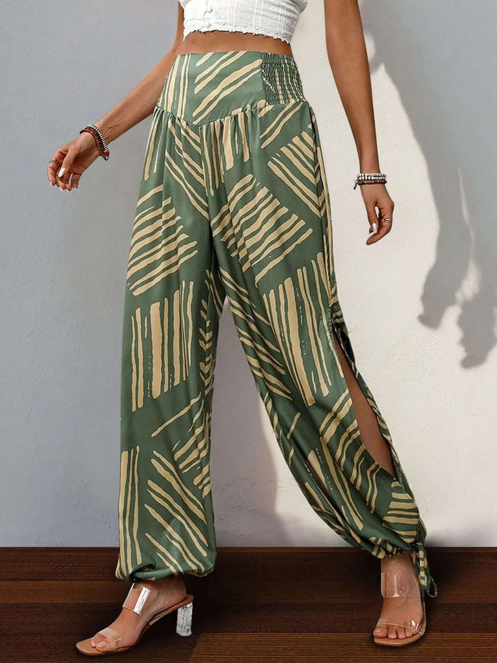 Boho Flow Smocked Slit Pants