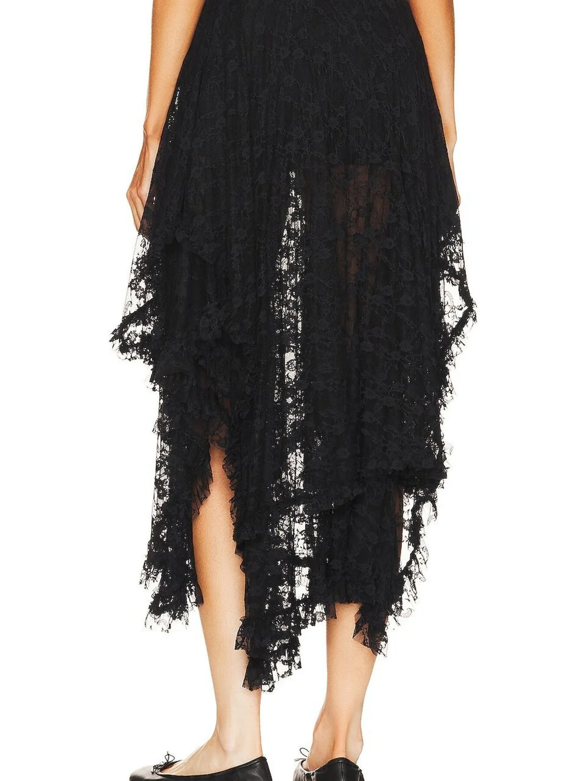 Dusk & Dawn Asymmetrical Lace Midi Skirt