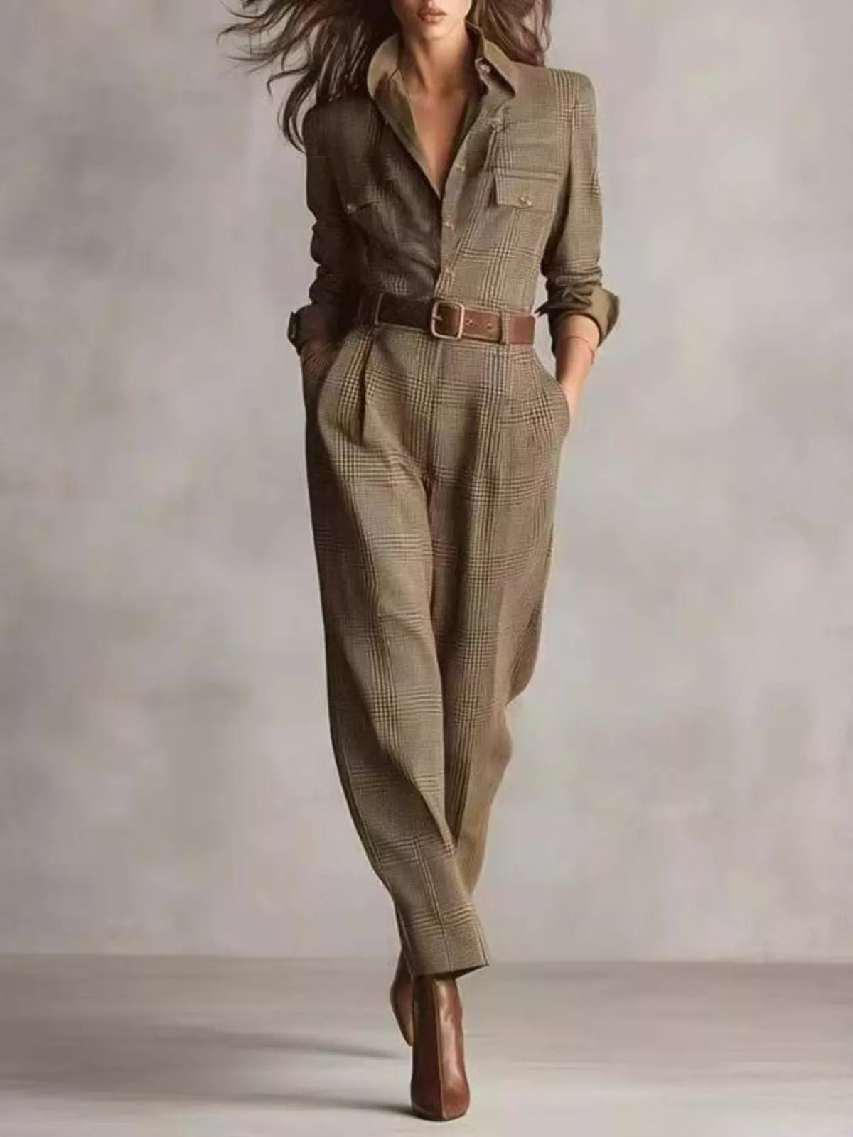 Urban Utility Button-Front Long Sleeve Jumpsuit