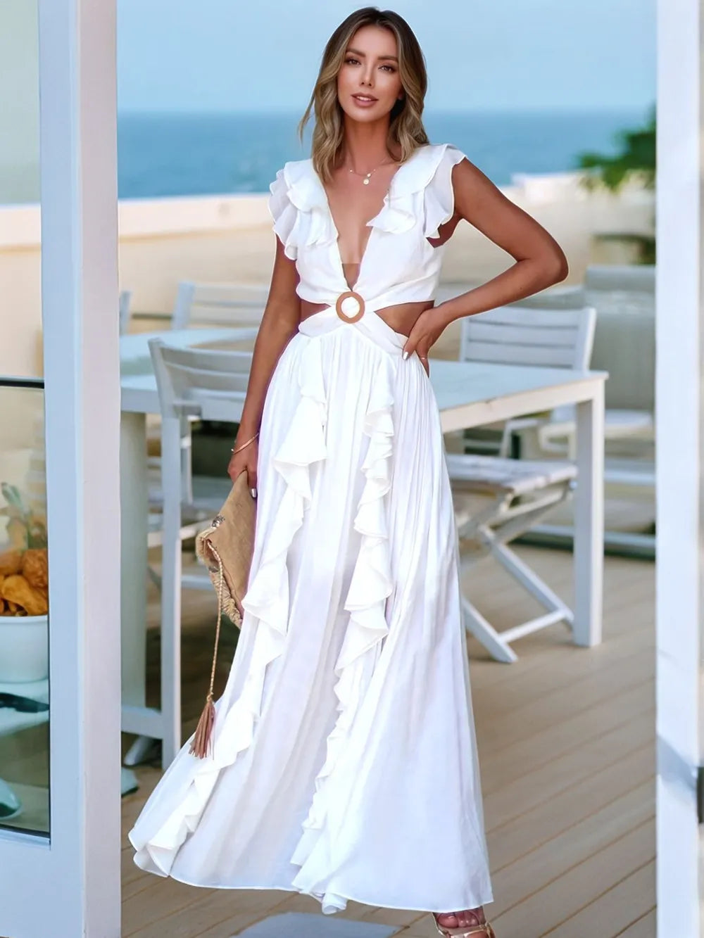 Garden Cutout Ruffled Sleeve Maxi Dress