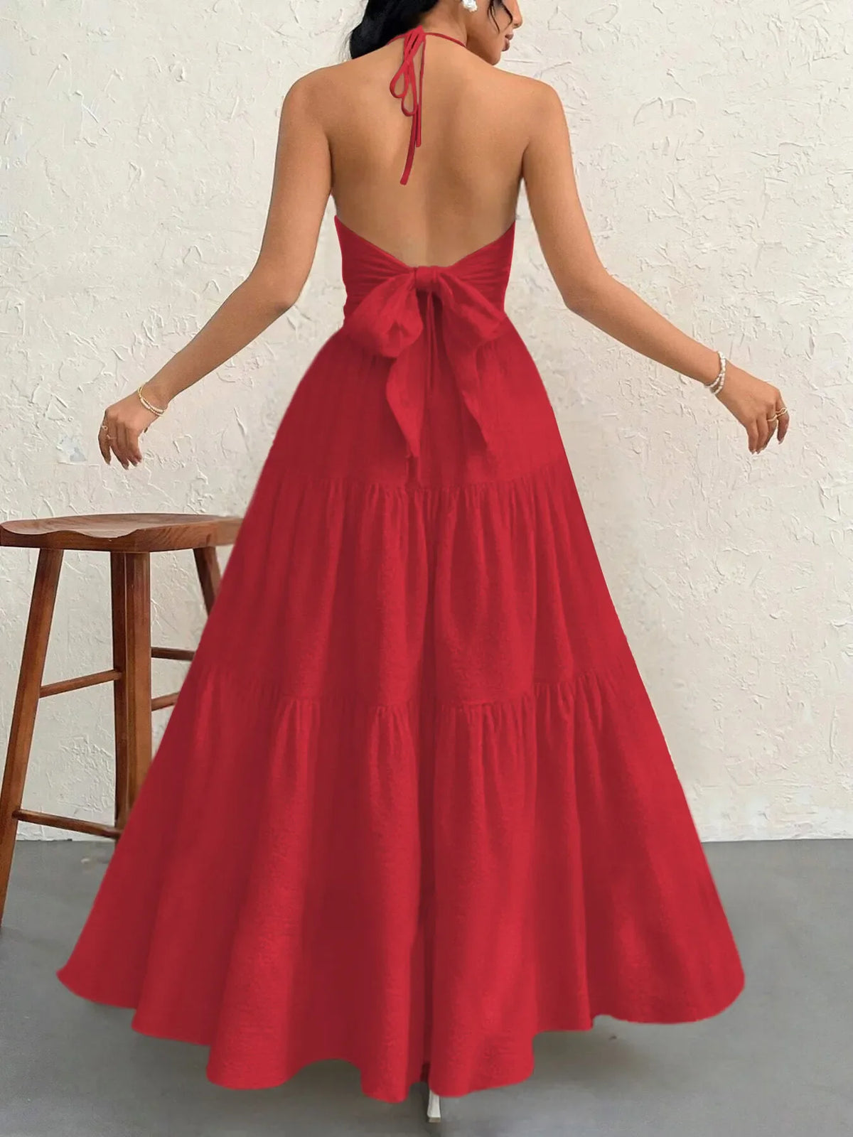 Coastal Muse Halter Neck Tiered Dress