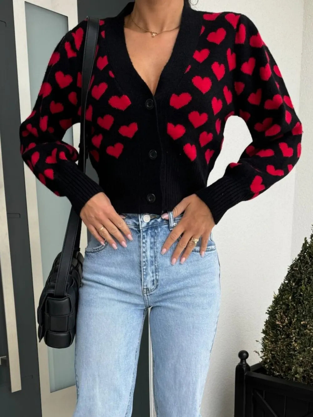 Sweetheart V-Neck Cropped Cardigan