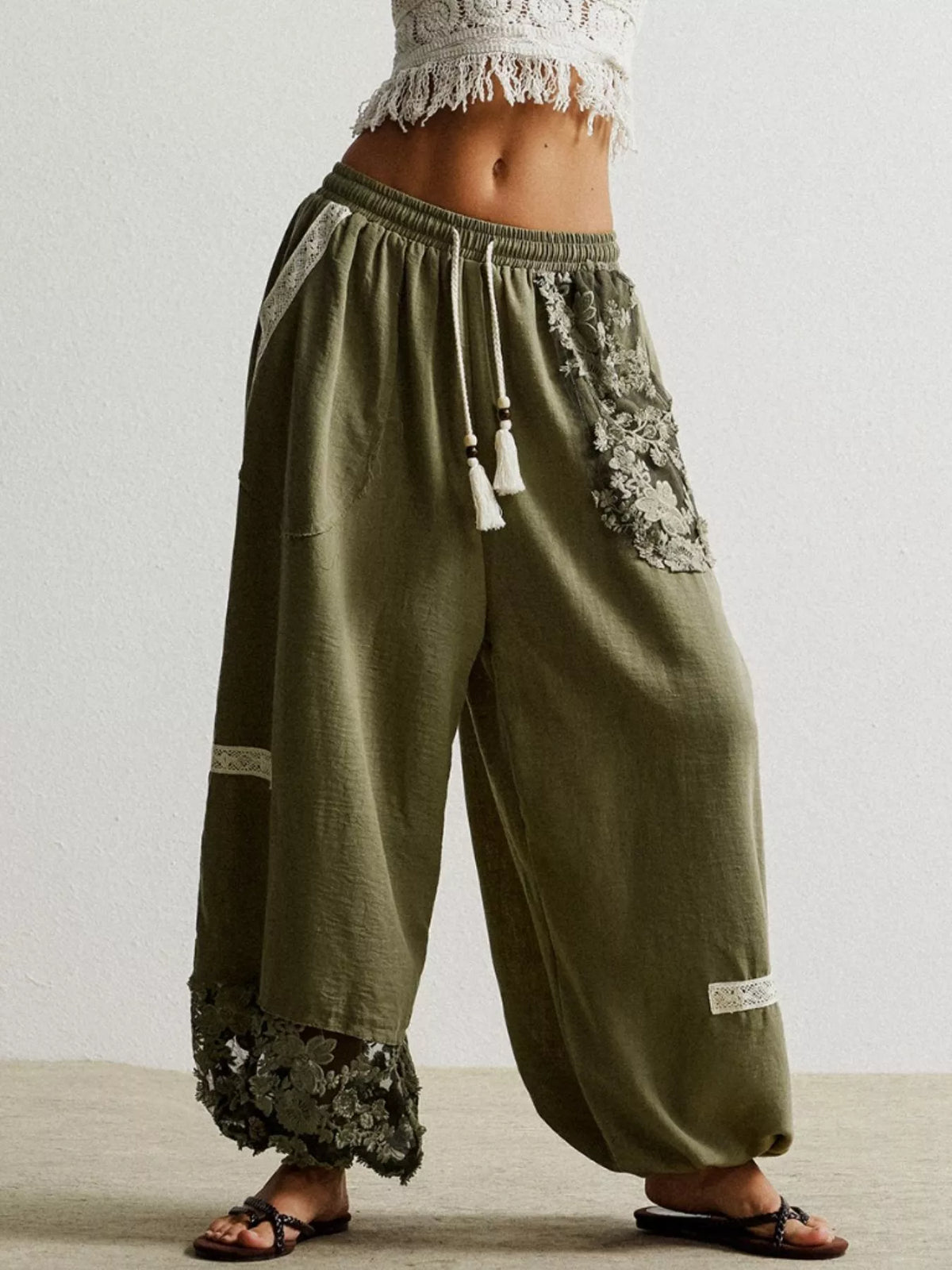 Bohemian Grace Lace Detail Harem Pants