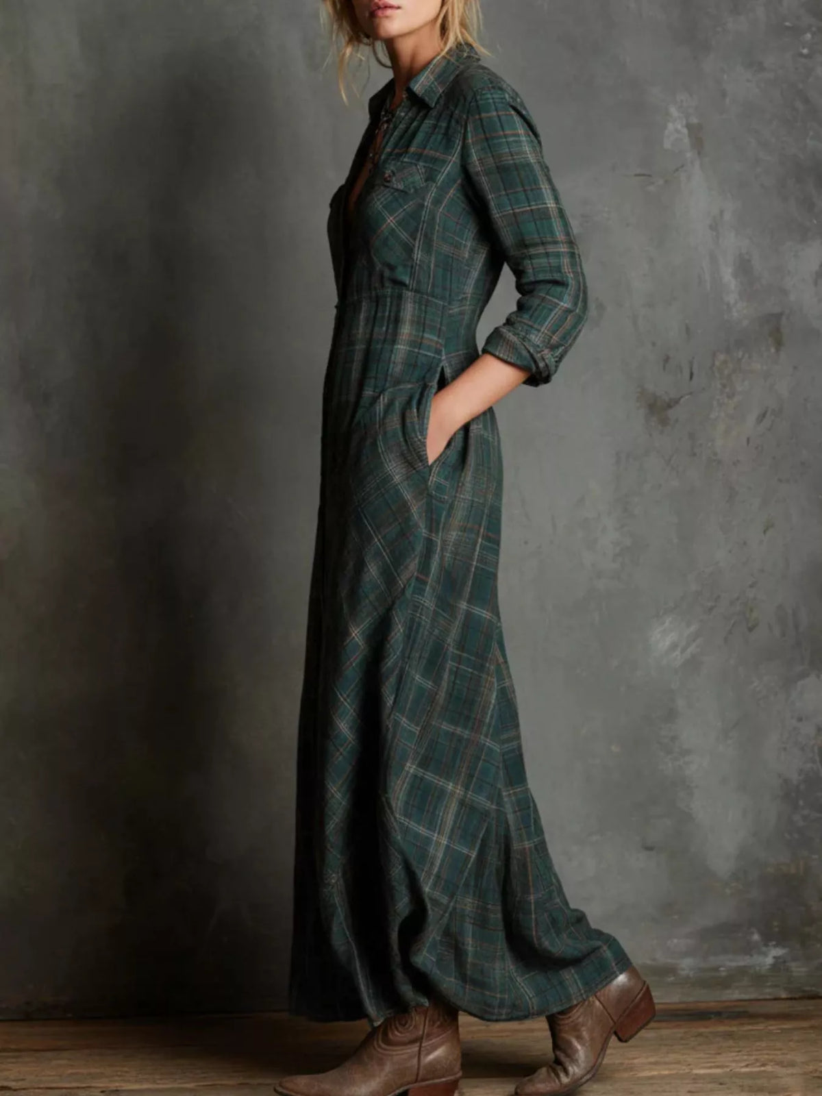 Heritage Flow Plaid Button-Down Dress