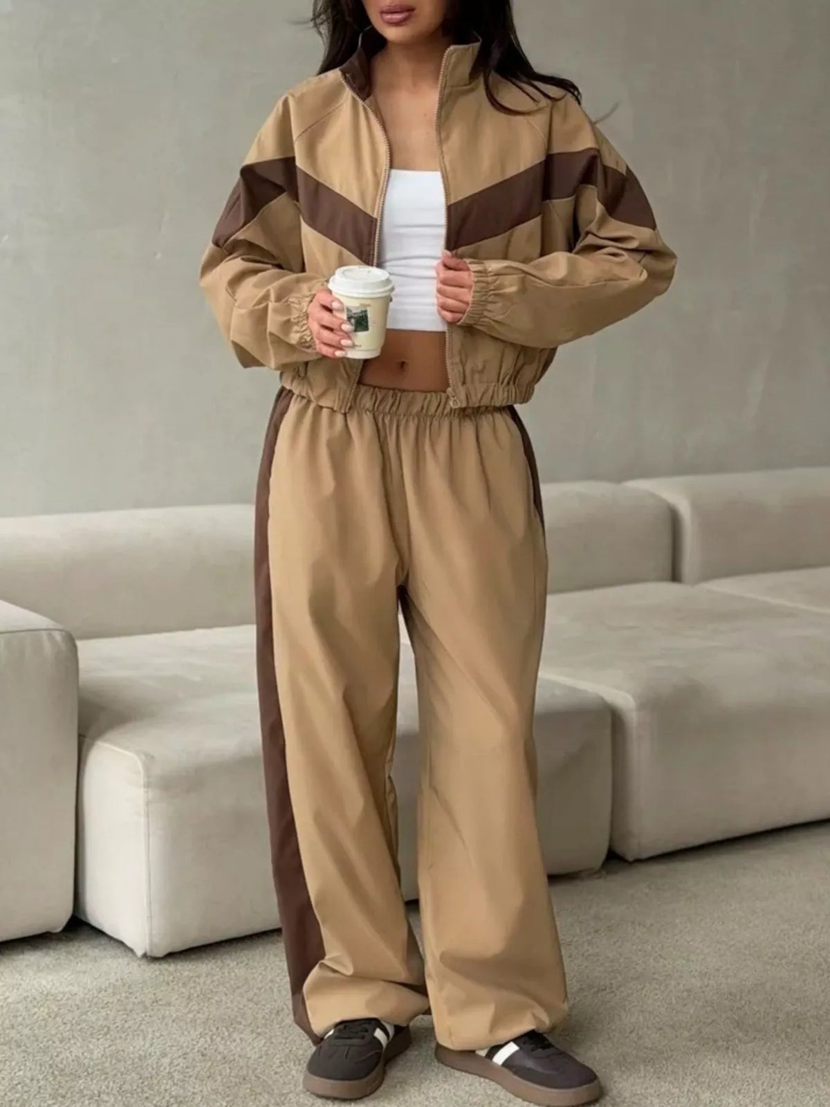 Street Society Color Block Zip Up Top & Pants Set