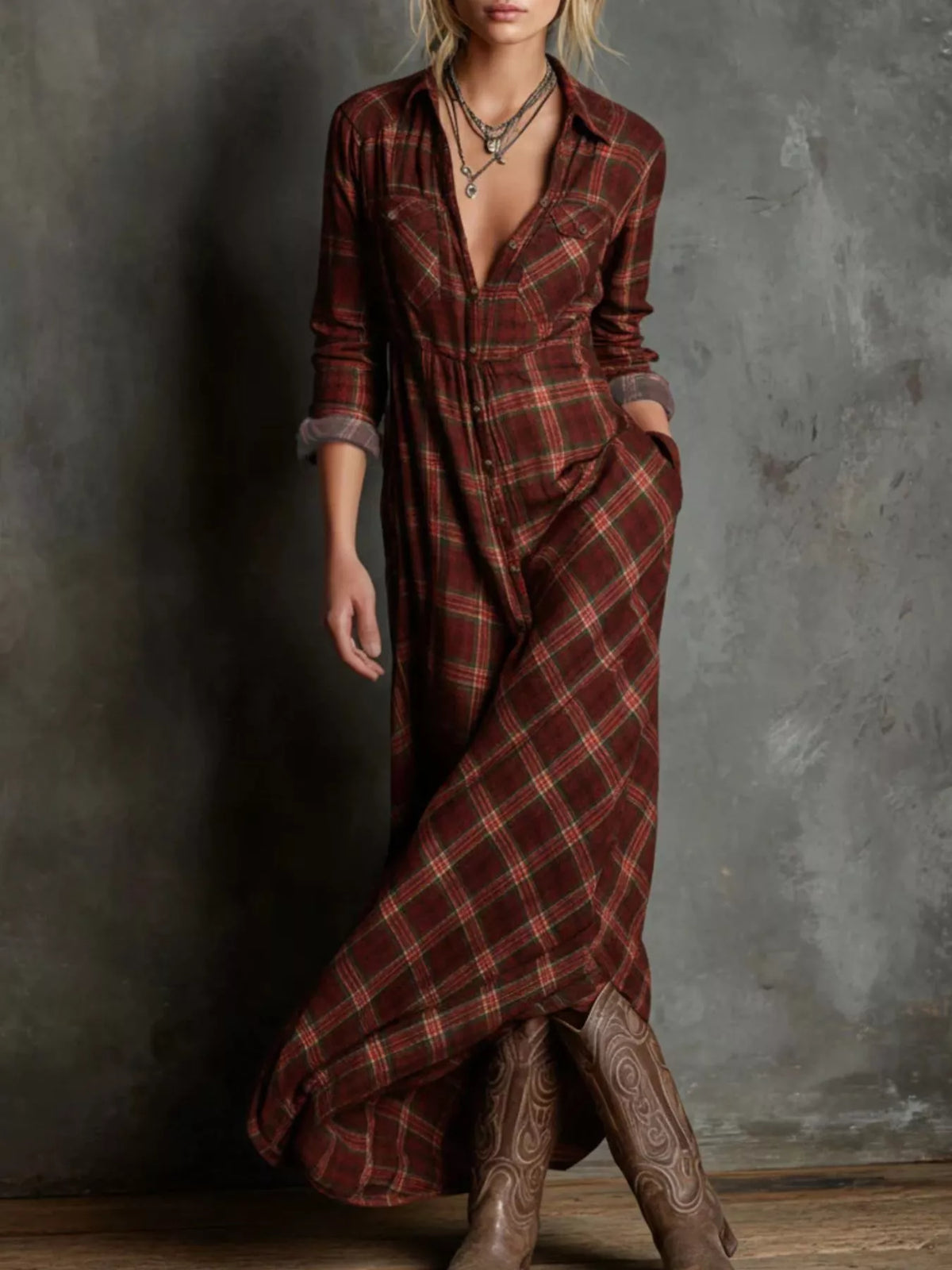 Heritage Flow Plaid Button-Down Dress