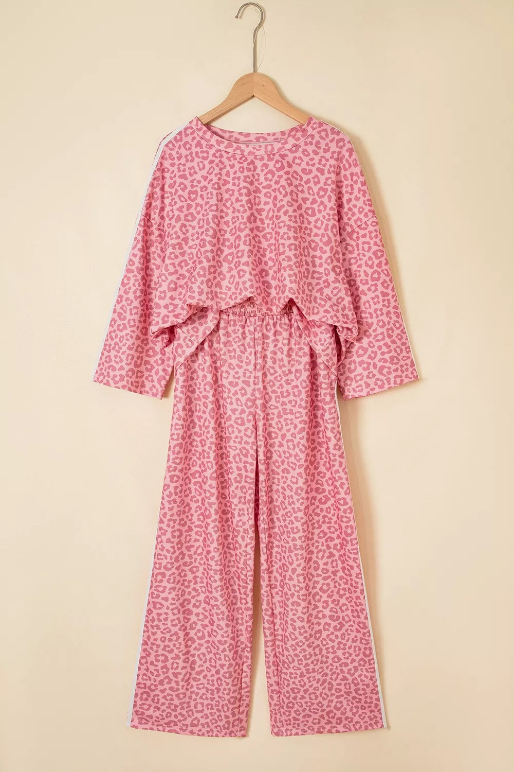 Cozy Corner Leopard Print Two-Piece Set with Side Stripes