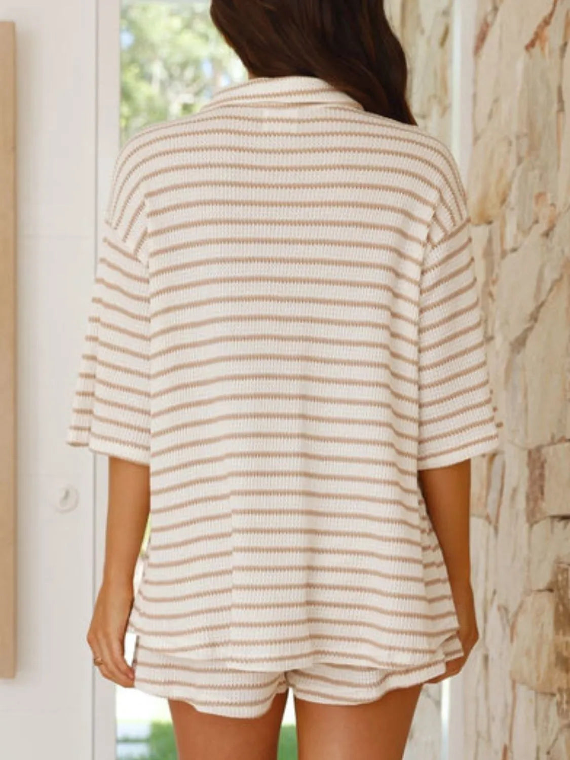 City Ease Striped Top & Shorts Set