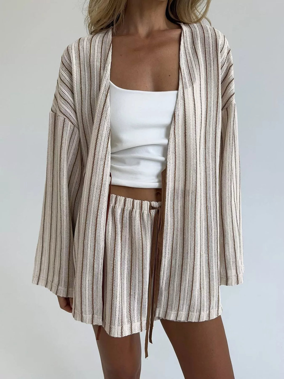 Sunday Muse Striped Tied Top & Shorts Set