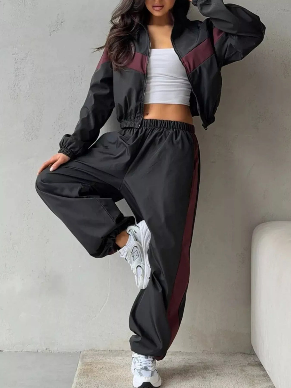 Street Society Color Block Zip Up Top & Pants Set