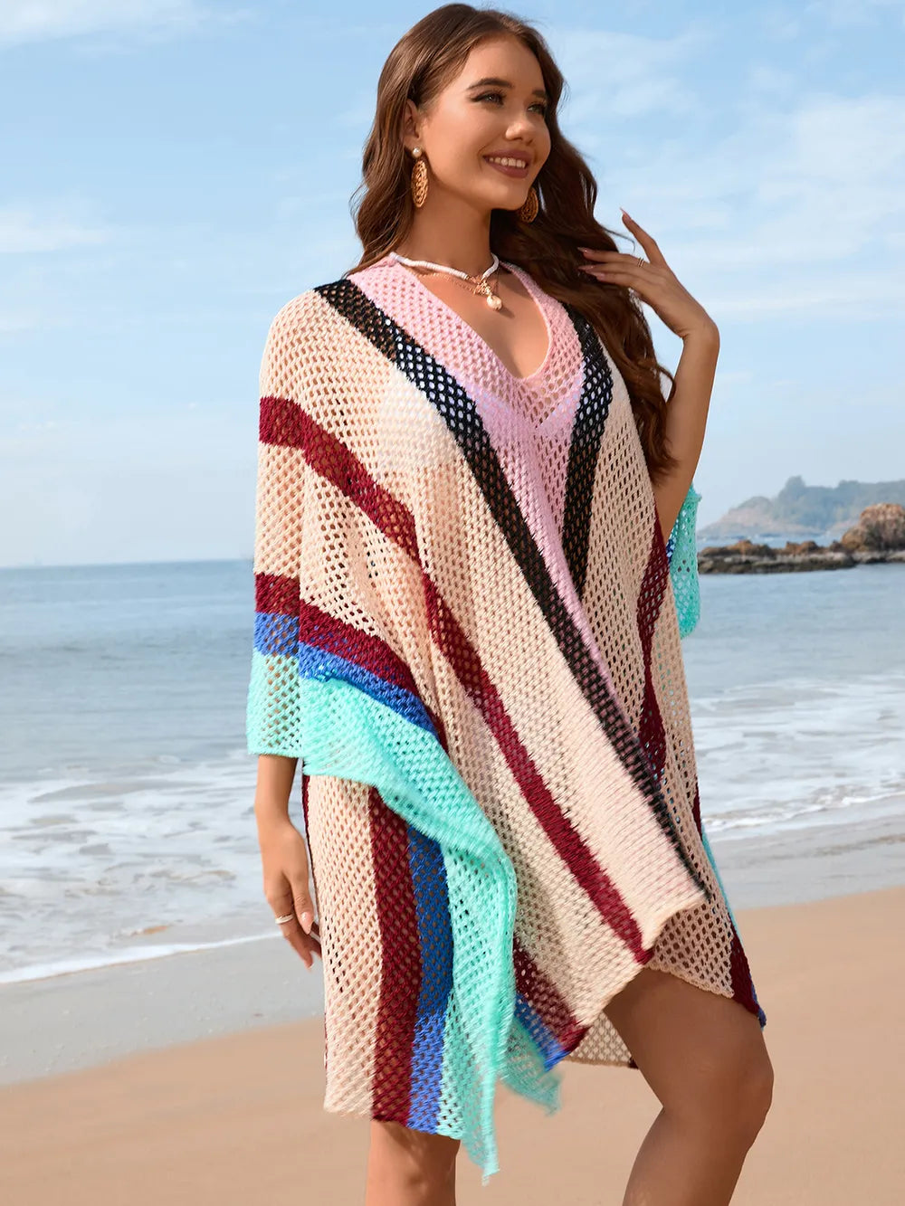 Ocean Muse Color Block Plunge Cover-up