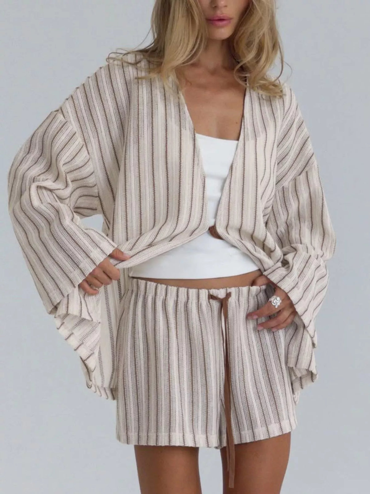 Sunday Muse Striped Tied Top & Shorts Set