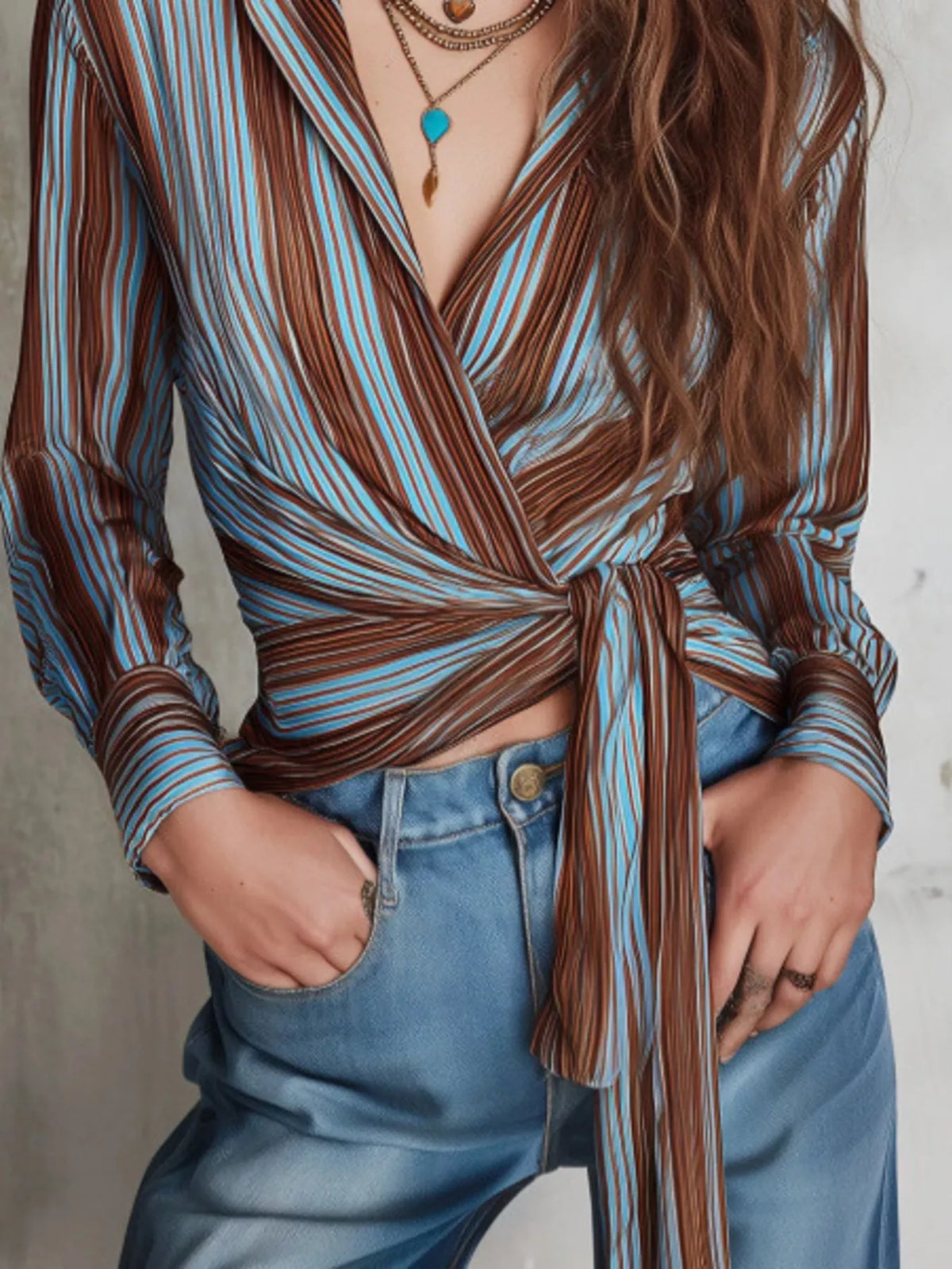 Gallery Girl Striped Wrap Shirt with Tie-Front