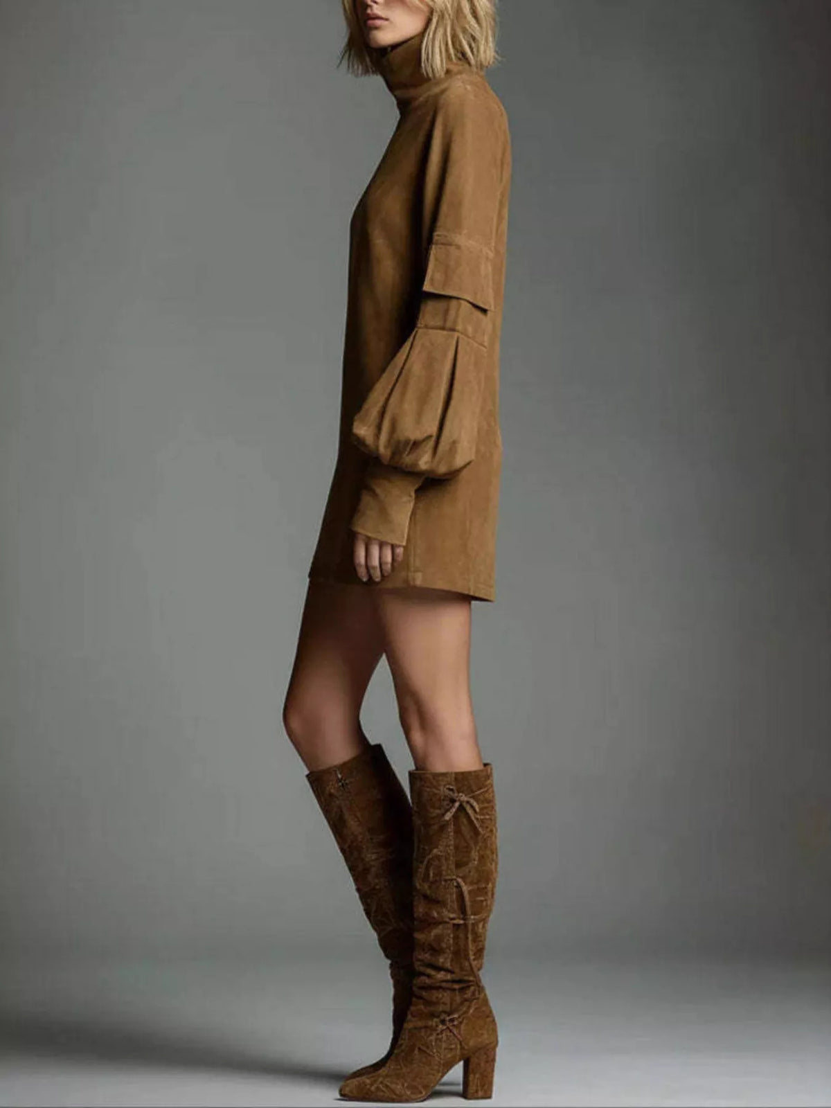 Uptown Volume Turtleneck Mini Dress