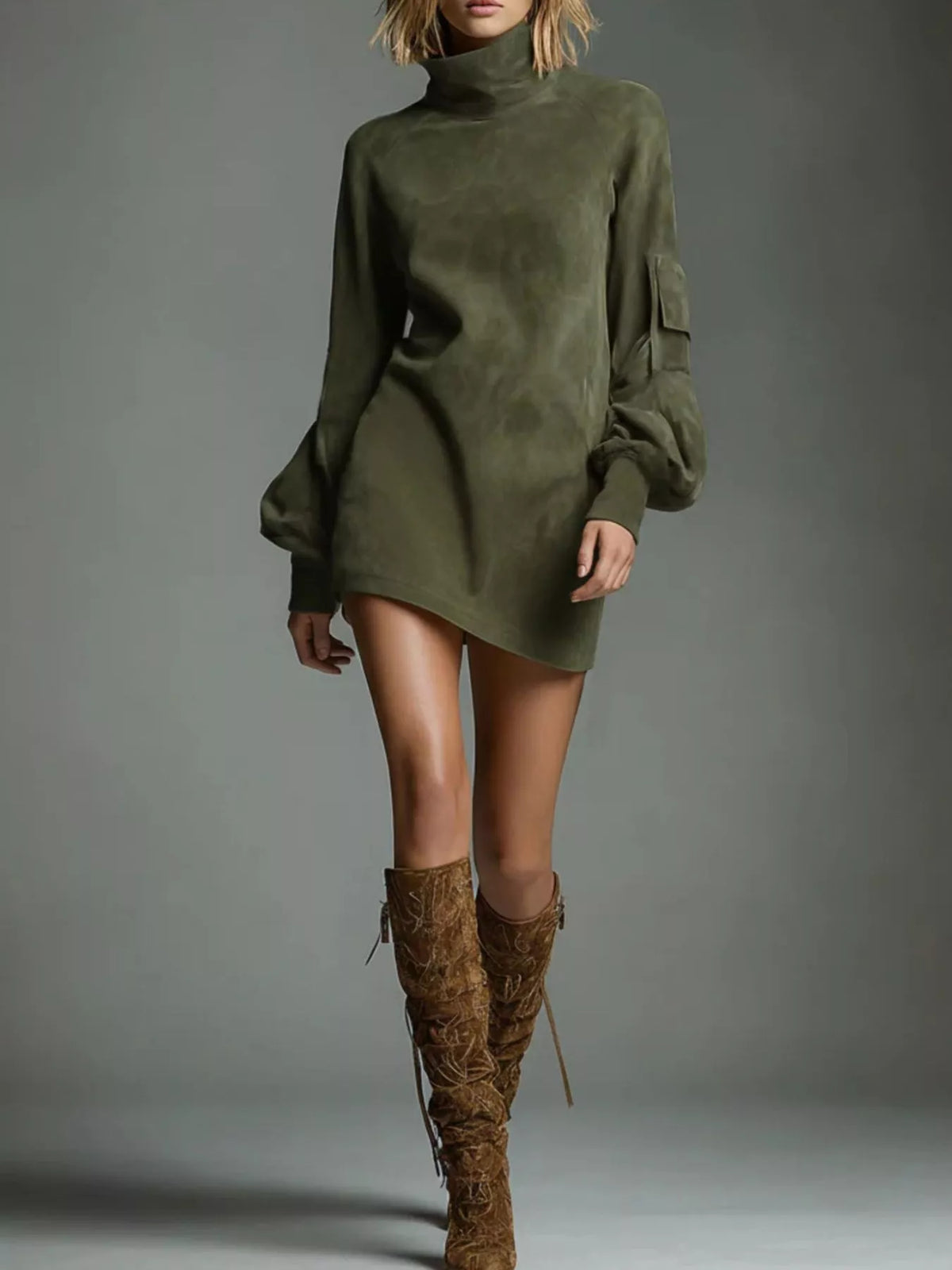 Uptown Volume Turtleneck Mini Dress