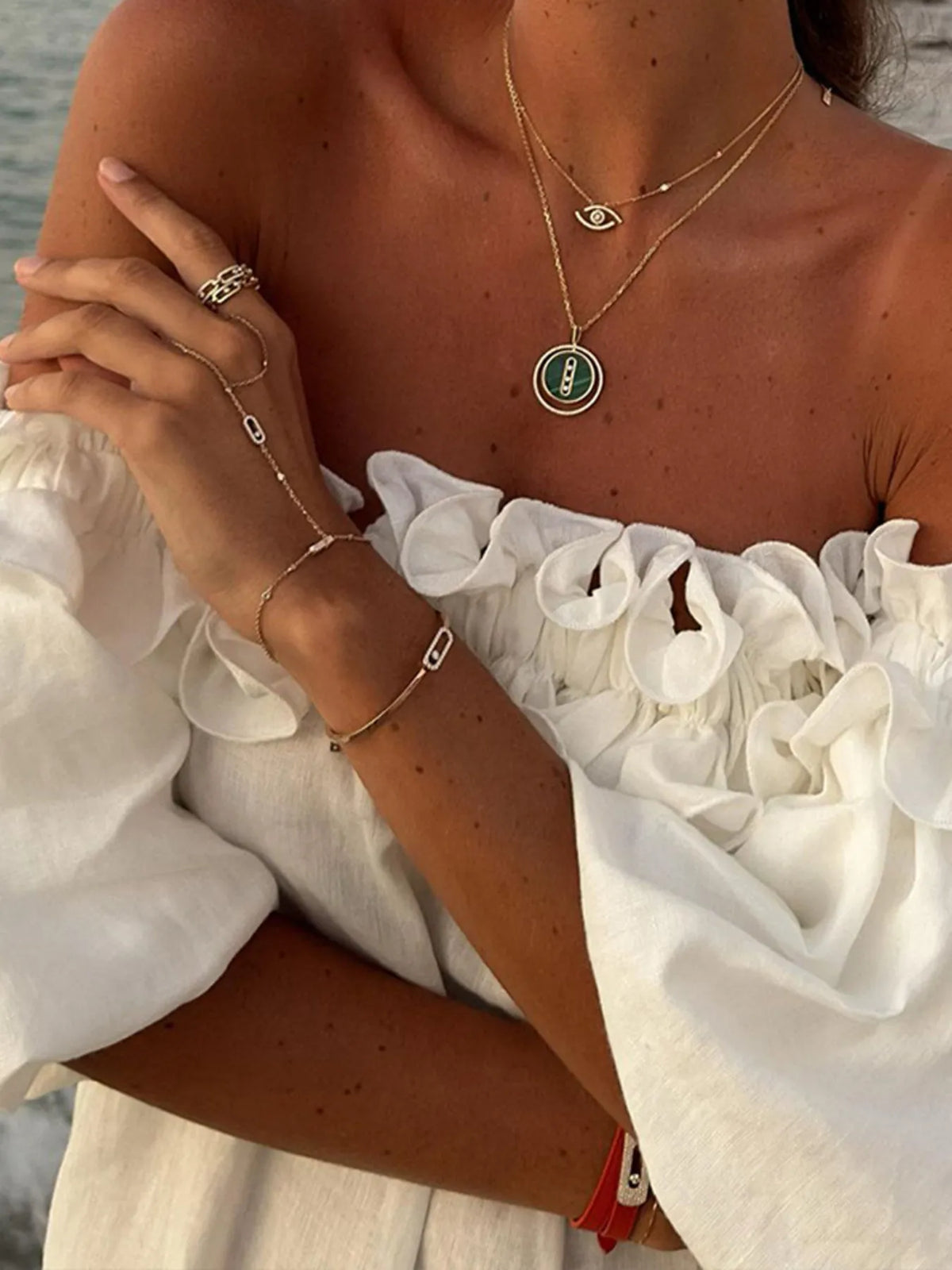 Santorini Sunset Off-Shoulder Dress