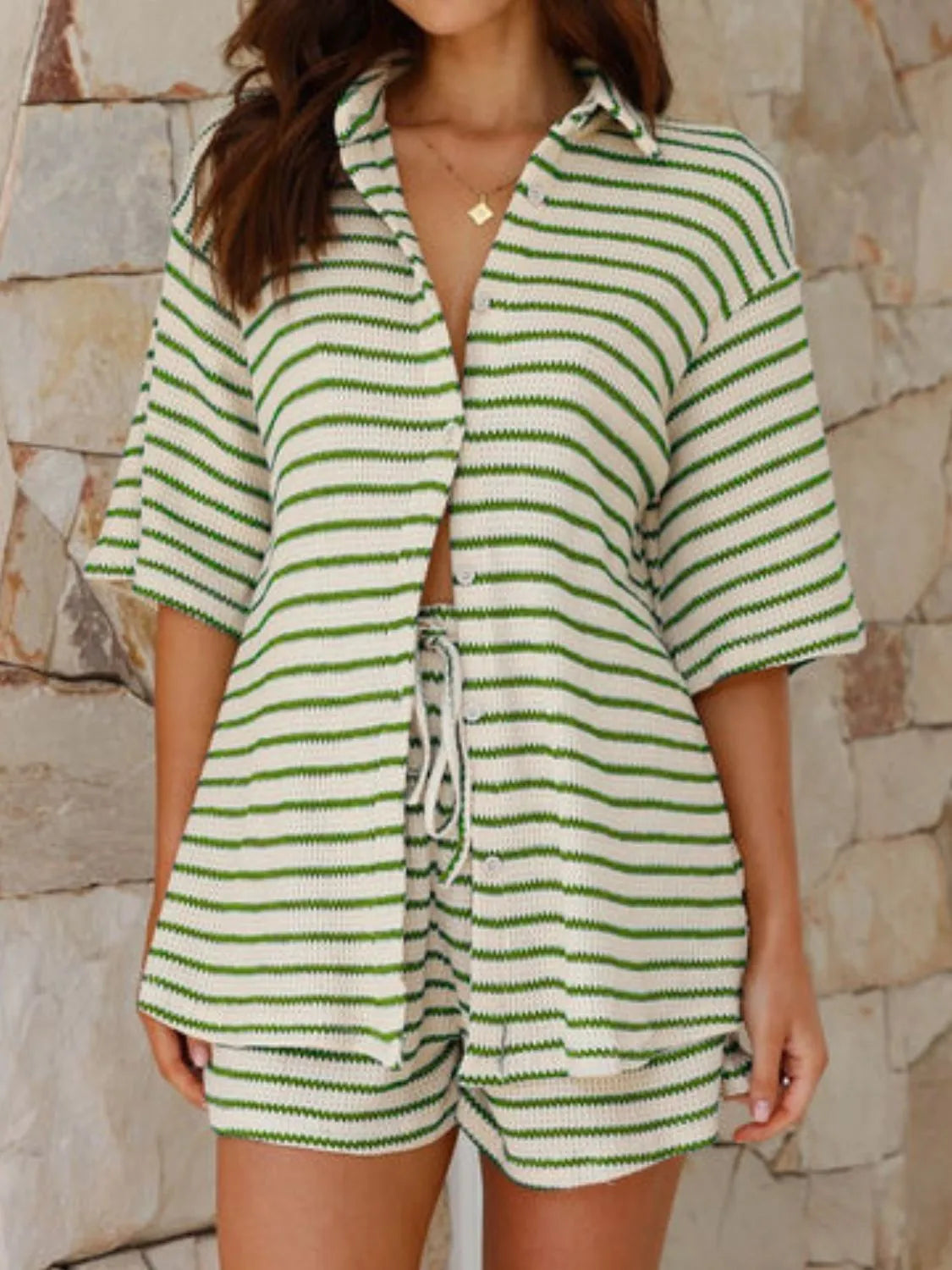 City Ease Striped Top & Shorts Set