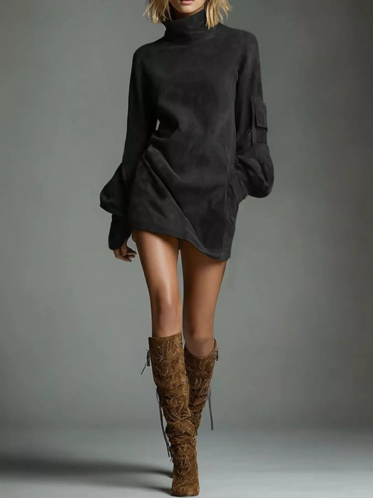 Uptown Volume Turtleneck Mini Dress