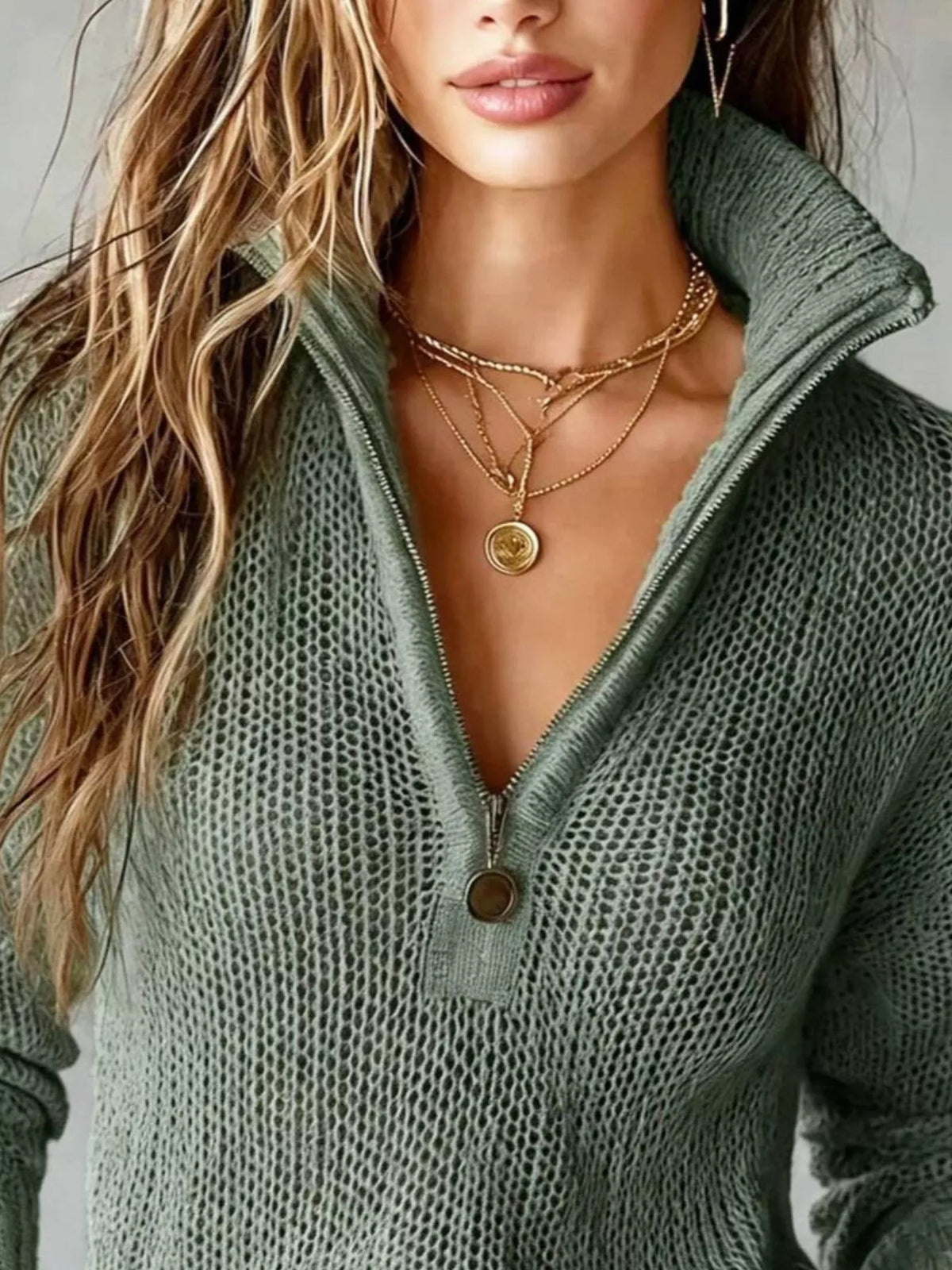 Edge & Elegance Half-Zip Dropped Shoulder Sweater
