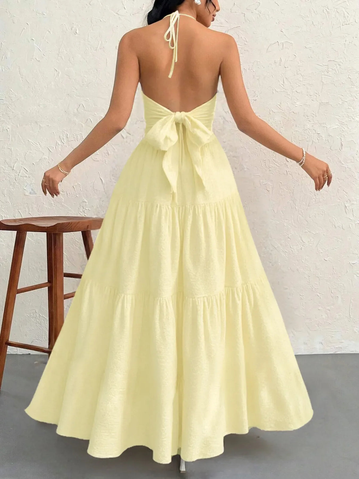 Coastal Muse Halter Neck Tiered Dress