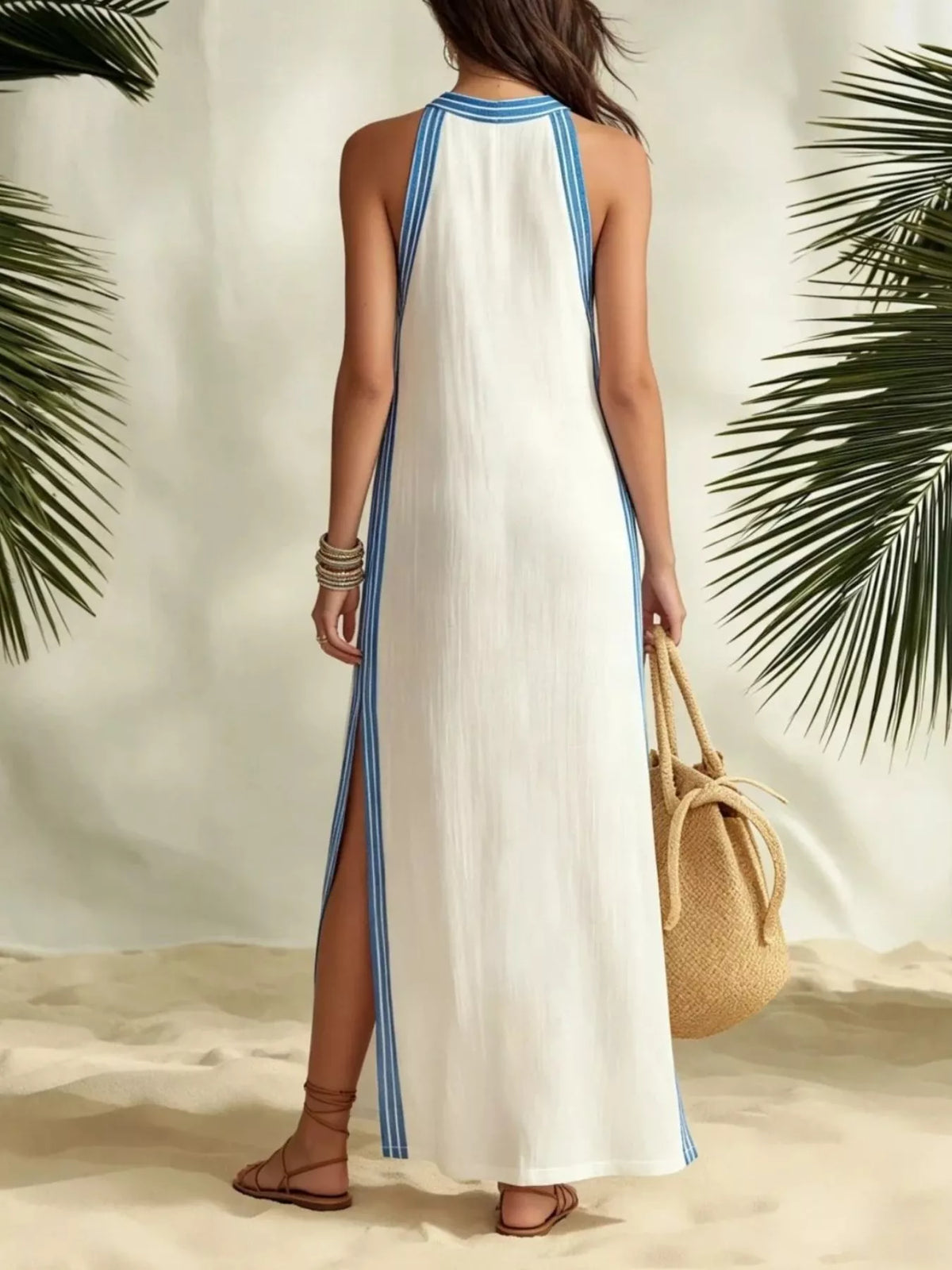 Coastal Muse Slit Striped Sleeveless Maxi Dress
