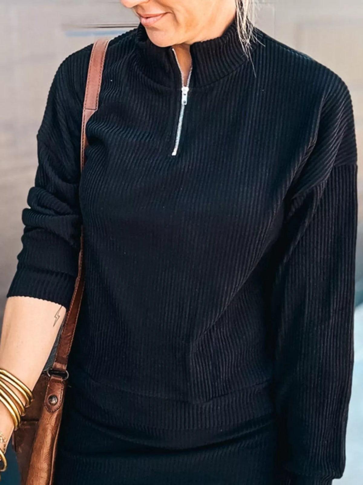 City Chic Knit Quarter-Zip Top & Skirt Set