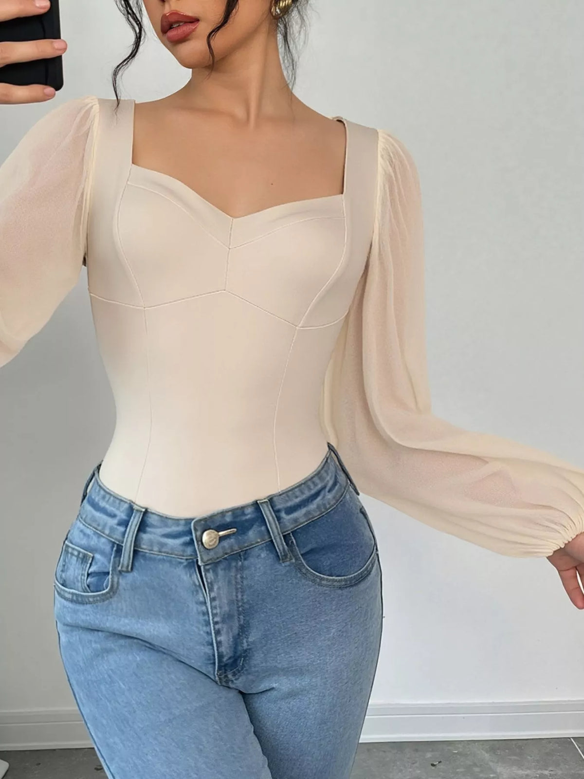 Luxe Sweetheart Balloon Sleeve Bodysuit