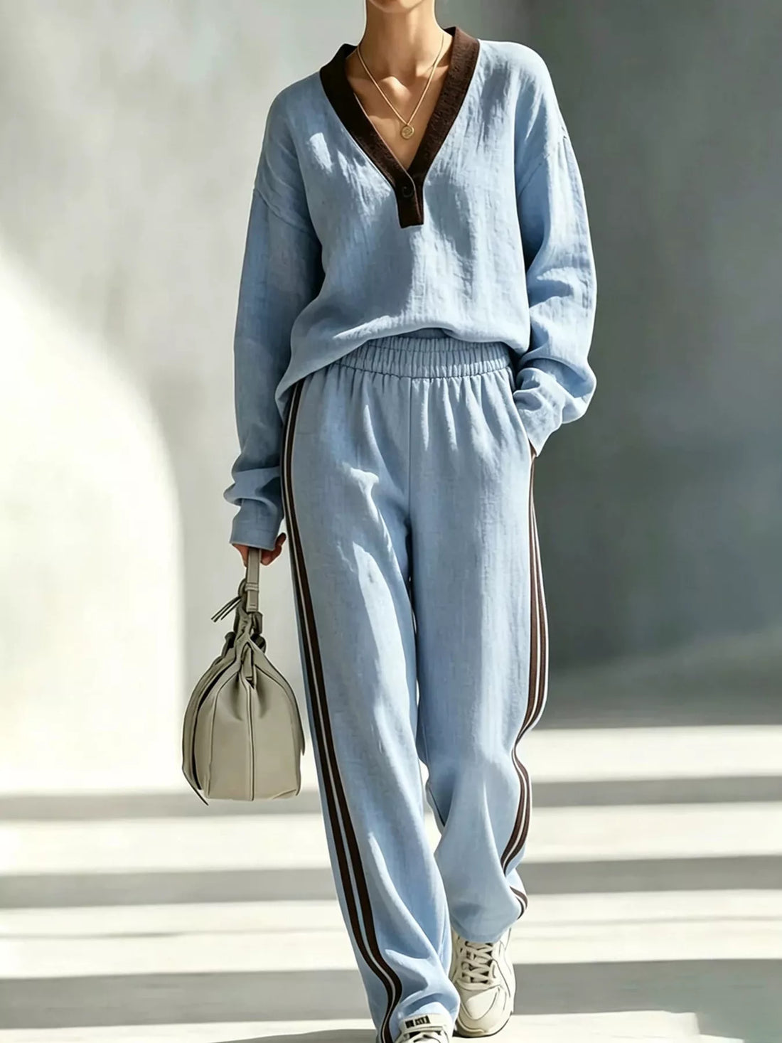 Urban Soul Long Sleeve Top & Side-Striped Pants