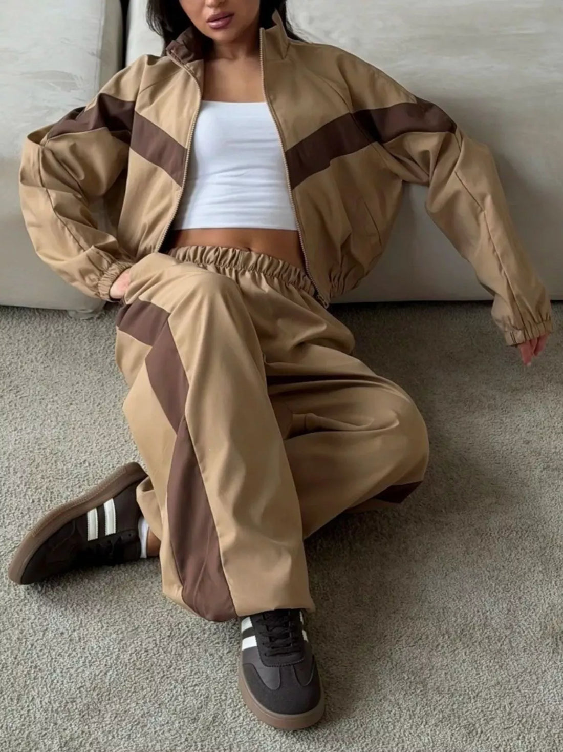 Street Society Color Block Zip Up Top & Pants Set