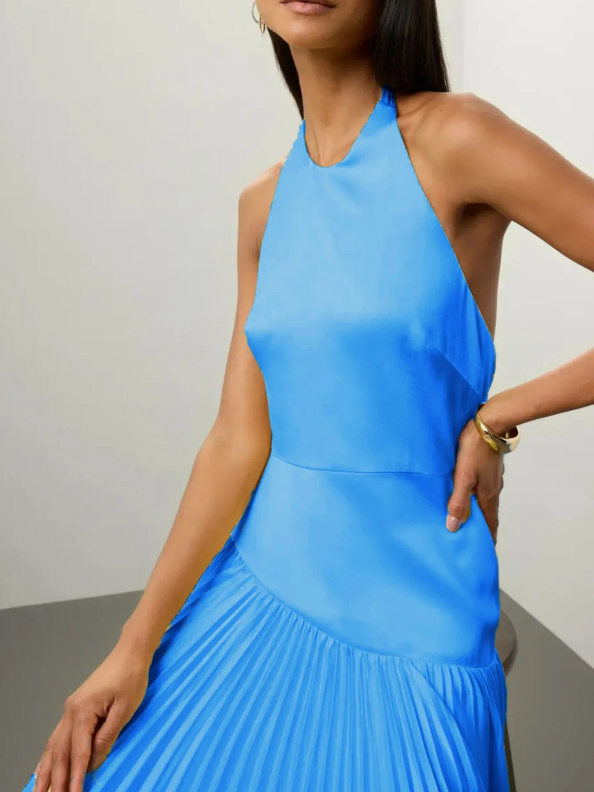 Modern Muse Pleated Halter Maxi Dress