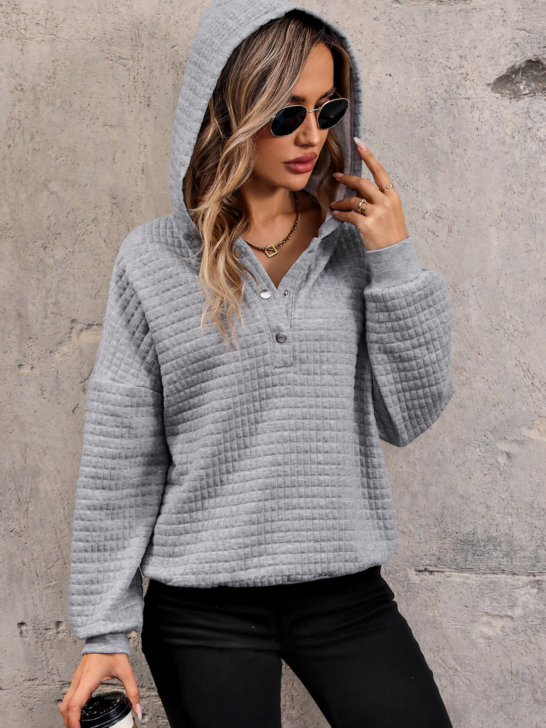 Harbor Mist Waffle Knit Hoodie