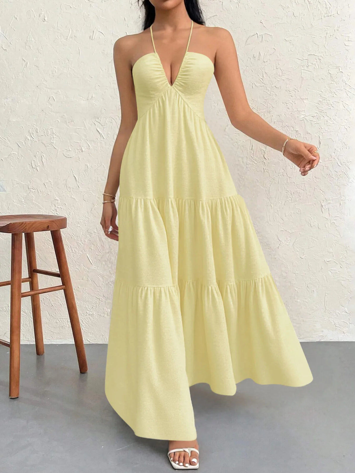 Coastal Muse Halter Neck Tiered Dress