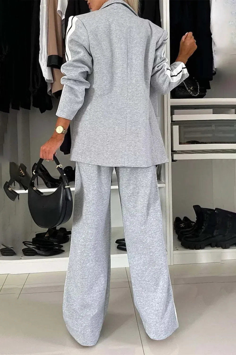 City Contrast Lapel Collar Top & Pants Set