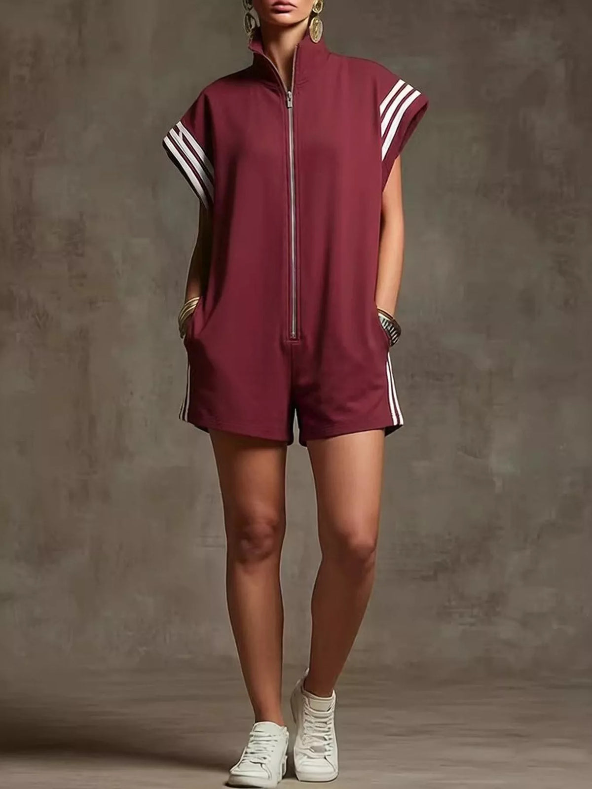 Untamed Striped Zip Front Romper
