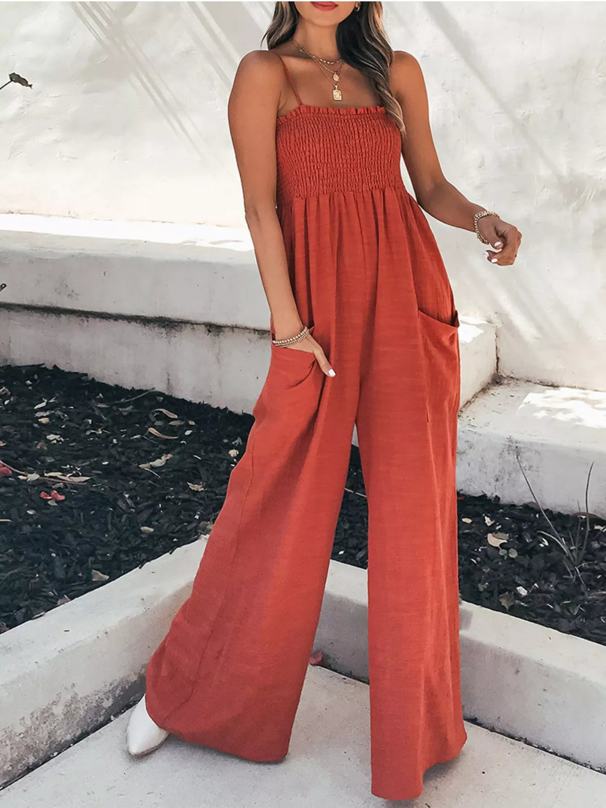 Rooftop Romance Smocked Wide Leg Jumpsuit