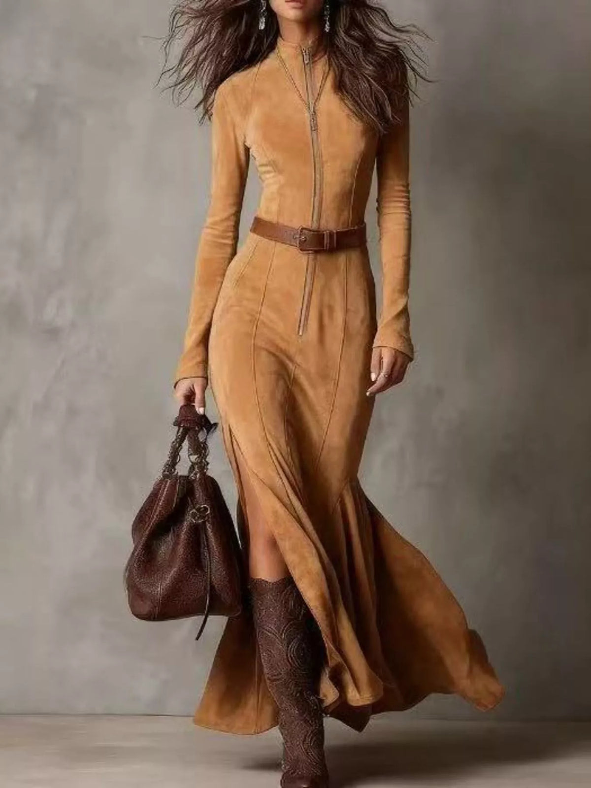 Harbor Edge Zip Slit Maxi Dress