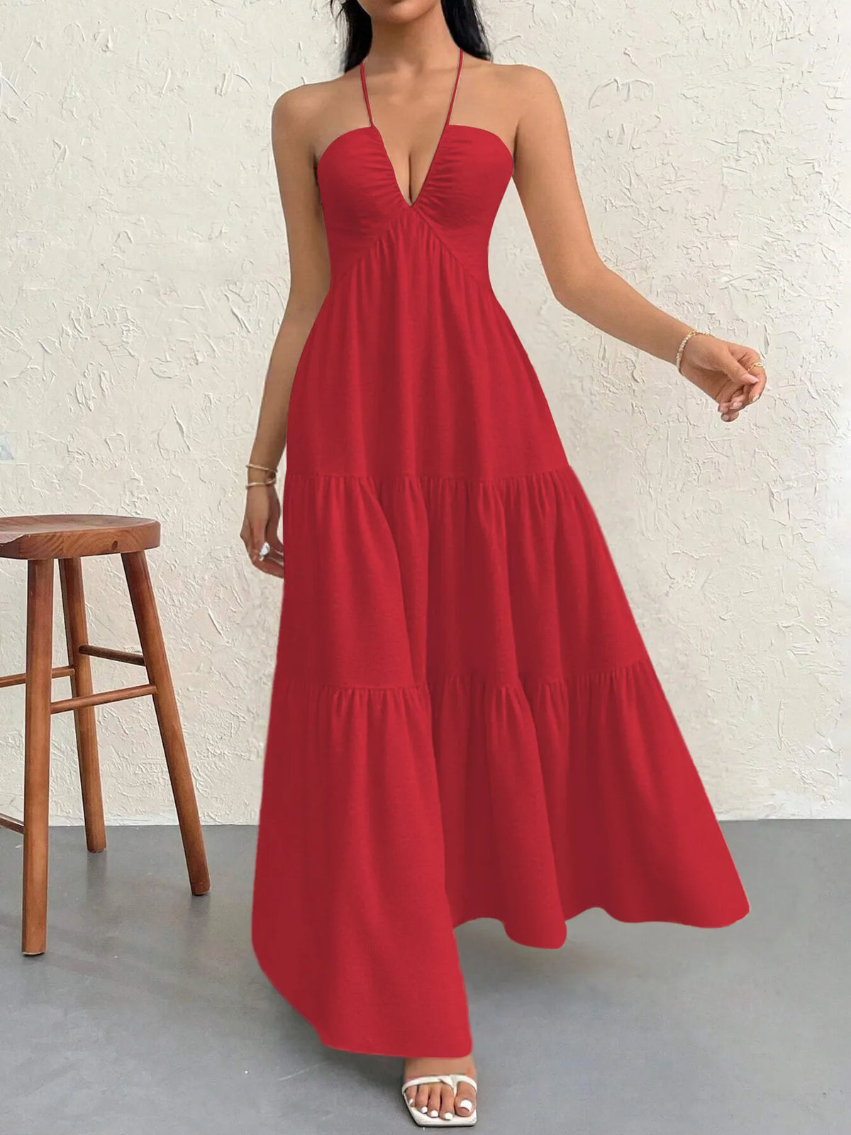 Coastal Muse Halter Neck Tiered Dress