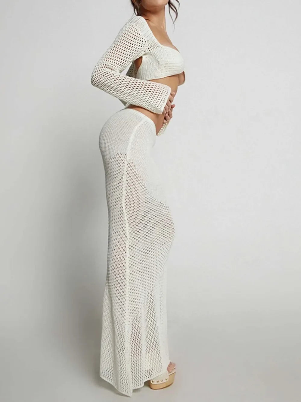 Sea Mist Tied Top and Skirt Cover Up Set