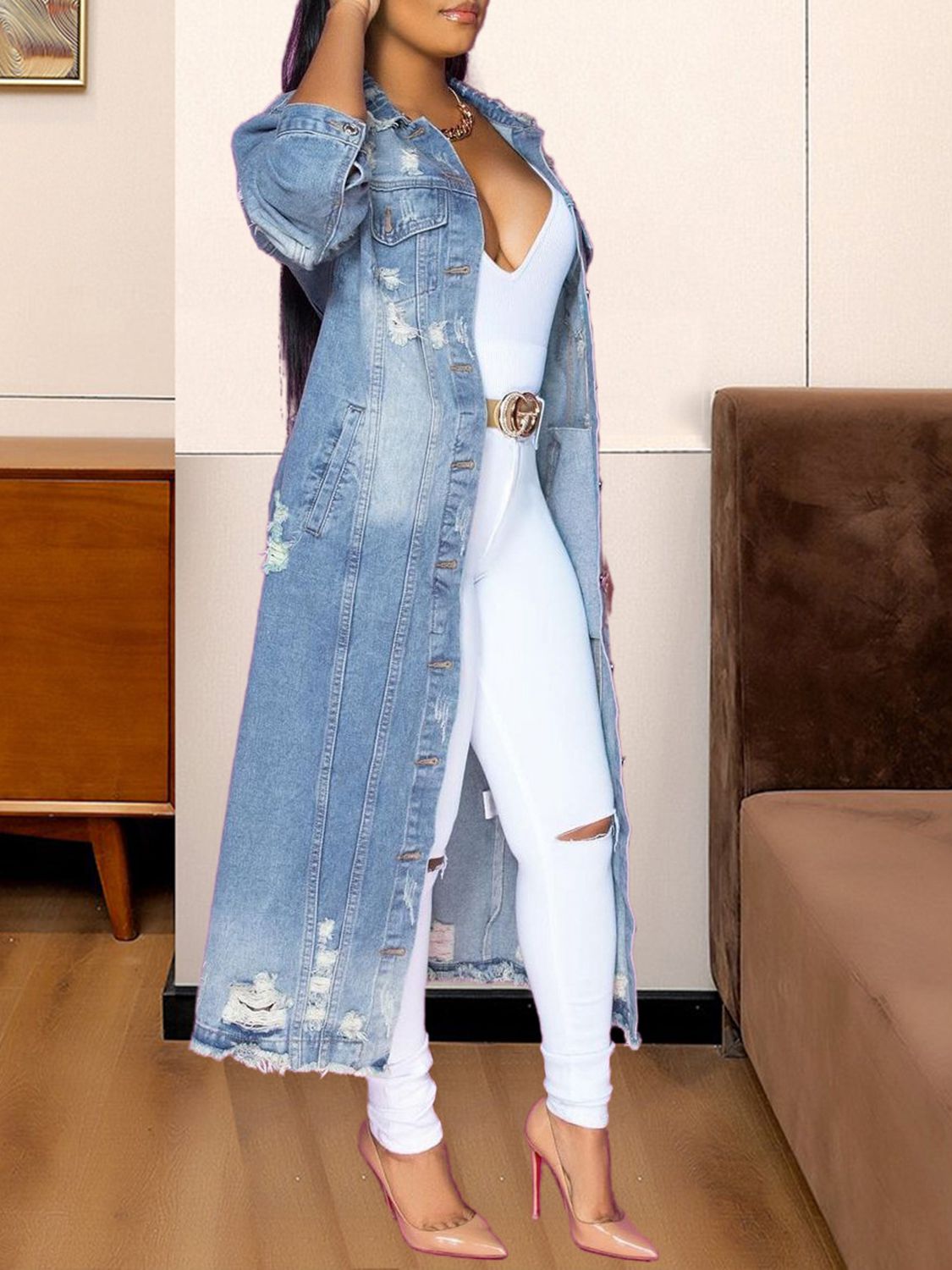 Downtown Edge Raw Hem Denim Jacket