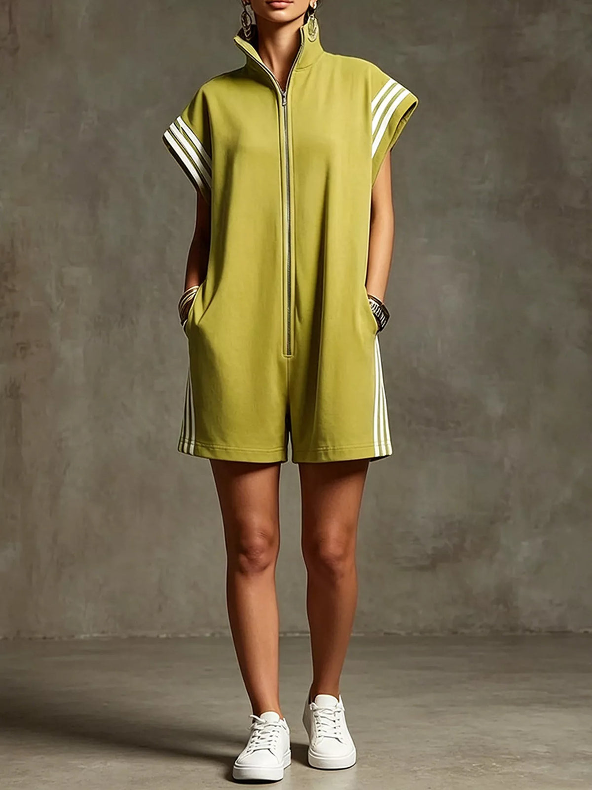 Untamed Striped Zip Front Romper
