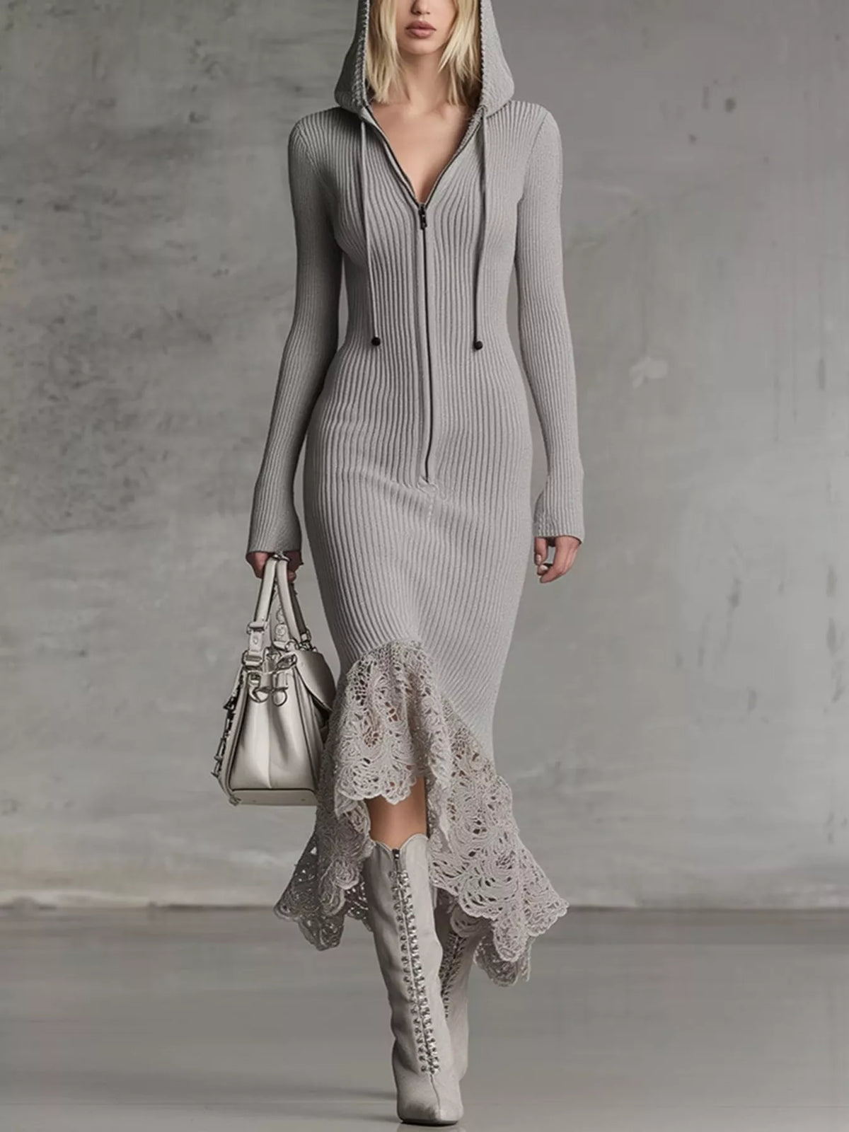 Harbor Lace Hood Ribbed Midi Dress