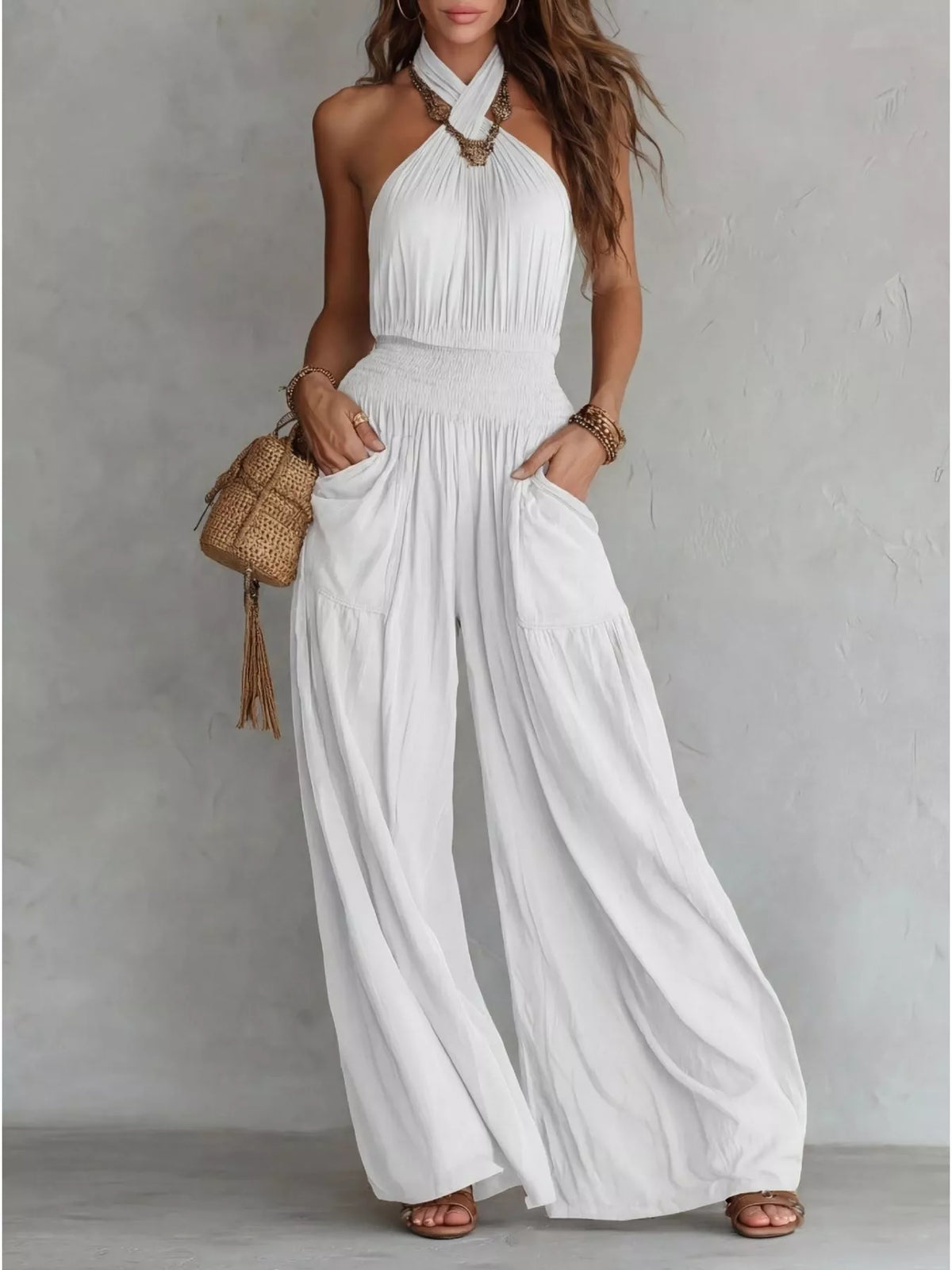 Waterfront Chic Halter Neck Wide-Leg Jumpsuit