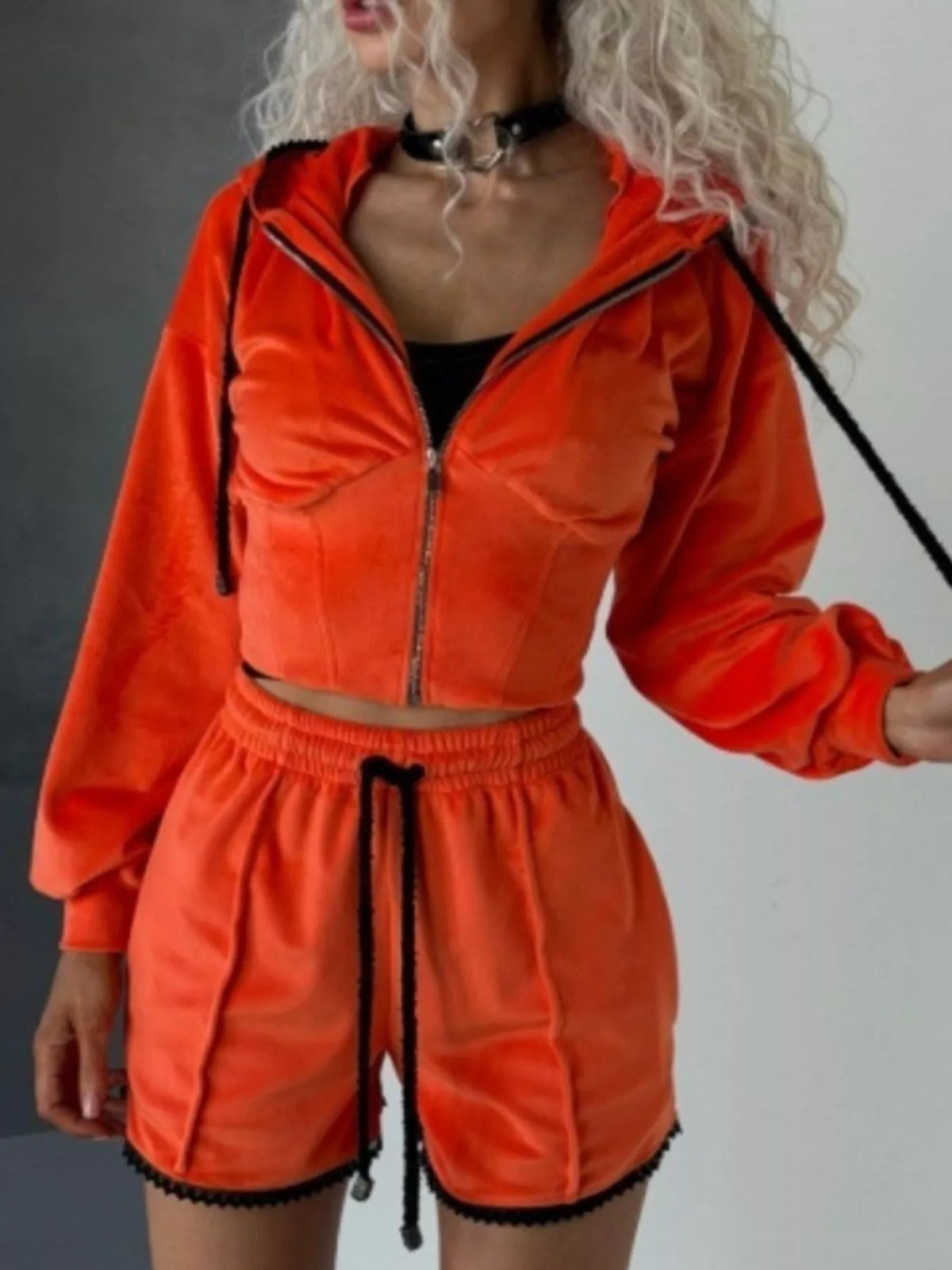 Wanderlust Drawstring Zip-Up Hoodie & Shorts Set
